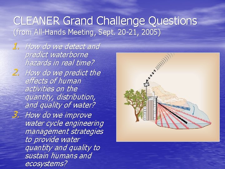 CLEANER Grand Challenge Questions (from All-Hands Meeting, Sept. 20 -21, 2005) 1. How do