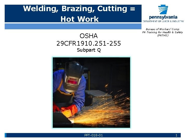 Welding, Brazing, Cutting = Hot Work OSHA 29 CFR 1910. 251 -255 Bureau of