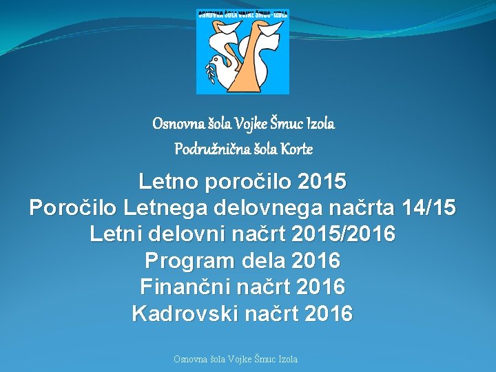 Osnovna šola Vojke Šmuc Izola Podružnična šola Korte Letno poročilo 2015 Poročilo Letnega delovnega