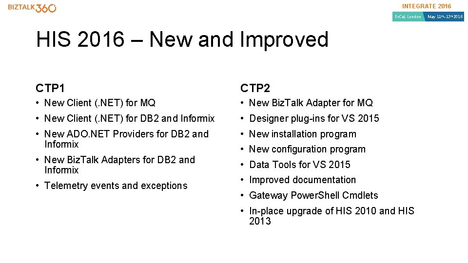 INTEGRATE 2016 Ex. Ce. L London HIS 2016 – New and Improved CTP 1 INTEGRATE 2016 Ex. Ce. L London HIS 2016 – New and Improved CTP 1