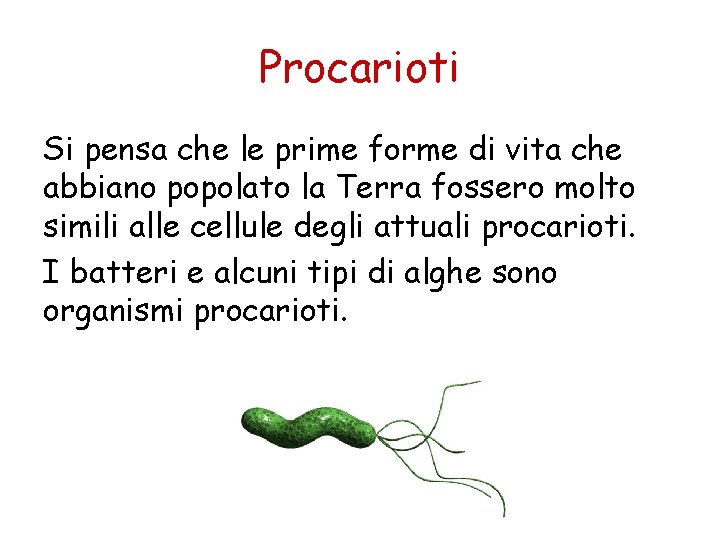 Procarioti Si pensa che le prime forme di vita che abbiano popolato la Terra