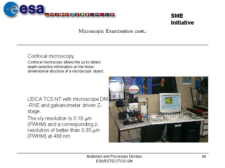 SME Initiative Microscopic Examination cont. . Confocal microscopy allows the us to obtain depth-selective