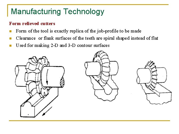 Manufacturing Technology Form relieved cutters n n n Form of the tool is exactly