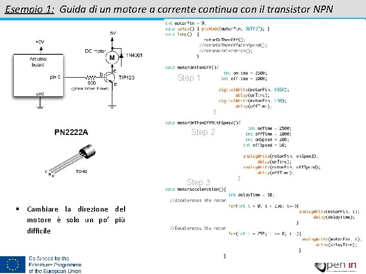 Esempio 1: Guida di un motore a corrente continua con il transistor NPN Step