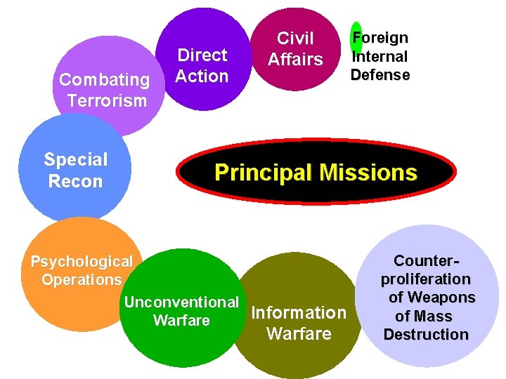 Combating Terrorism Special Recon Direct Action Civil Affairs Foreign Internal Defense Principal Missions Psychological