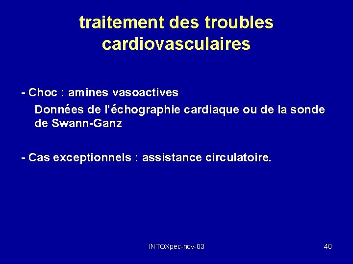 traitement des troubles cardiovasculaires - Choc : amines vasoactives Données de l’échographie cardiaque ou