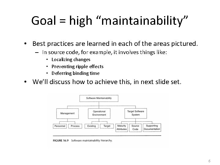 Goal = high “maintainability” • Best practices are learned in each of the areas