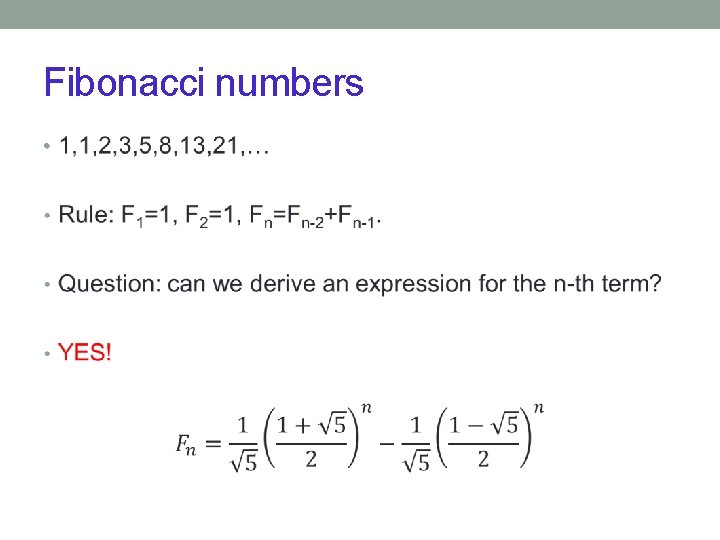 Fibonacci numbers • 