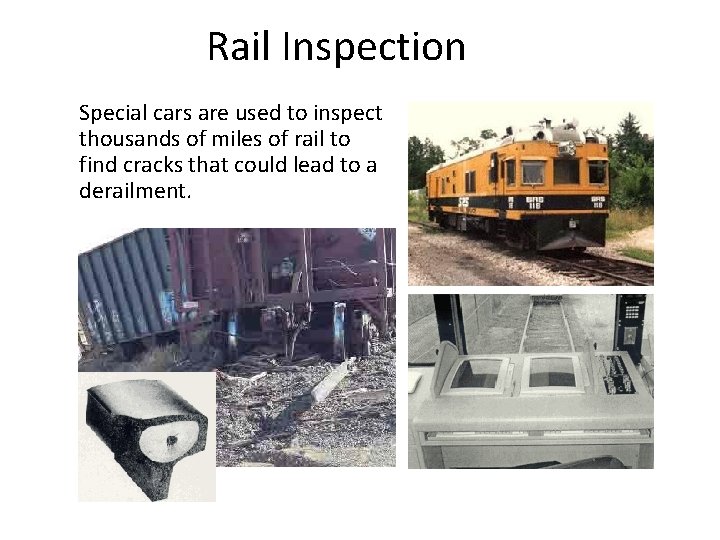 Rail Inspection Special cars are used to inspect thousands of miles of rail to