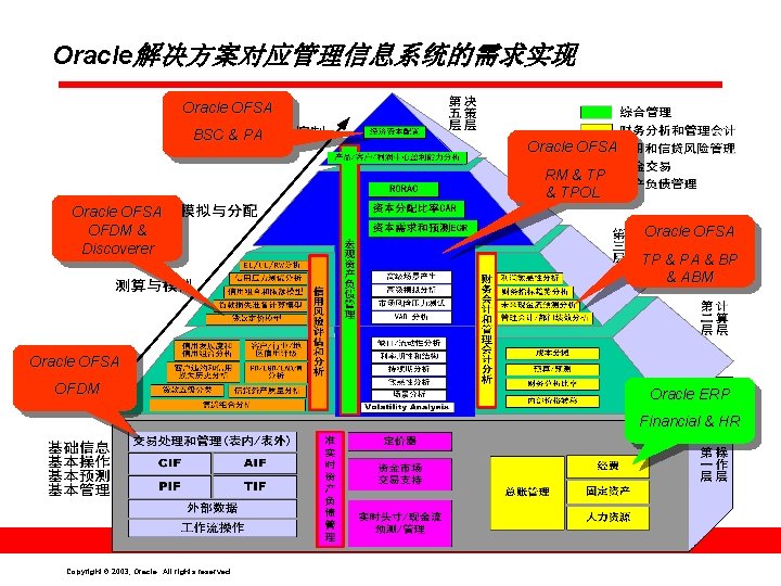 Oracle解决方案对应管理信息系统的需求实现 Oracle OFSA BSC & PA Oracle OFSA RM & TPOL Oracle OFSA OFDM