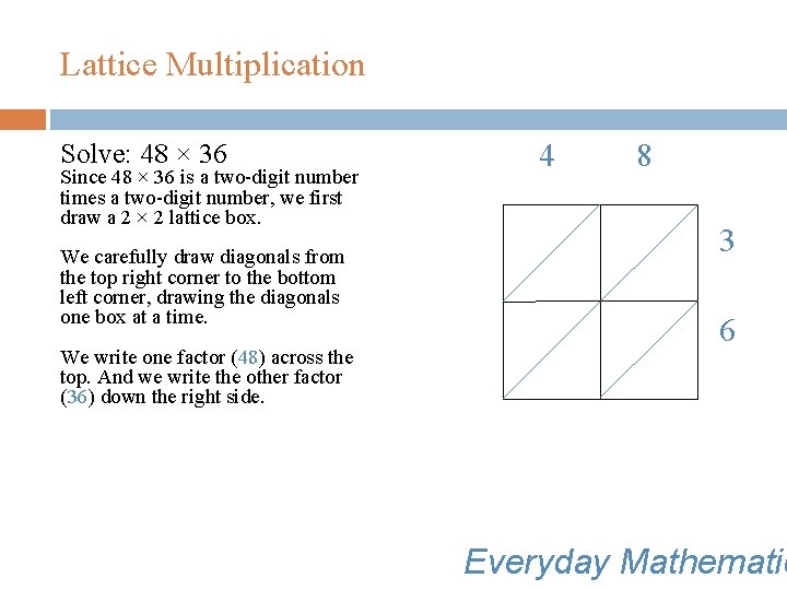 Lattice Multiplication Solve: 48 × 36 Since 48 × 36 is a two-digit number