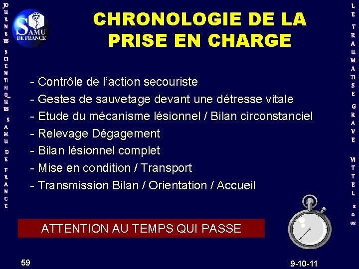 JO U R N E ES CHRONOLOGIE DE LA PRISE EN CHARGE S CI