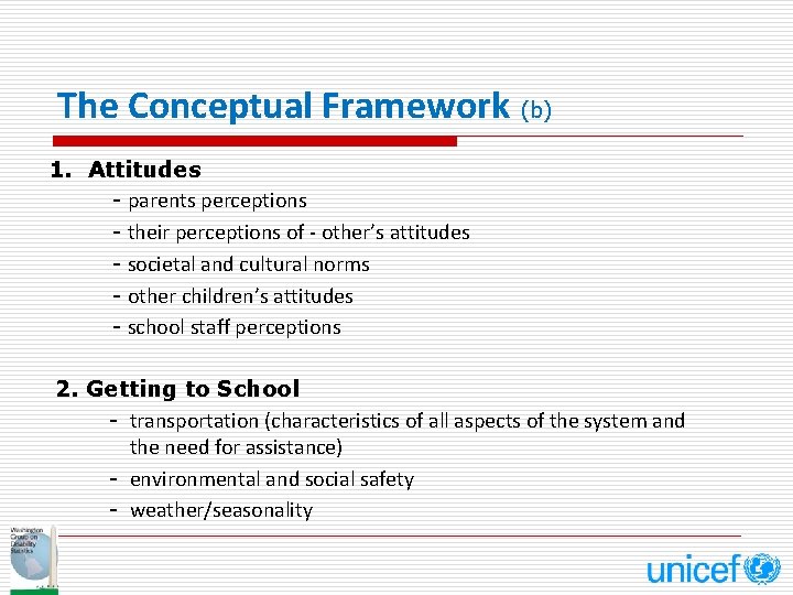 The Conceptual Framework (b) 1. Attitudes - parents perceptions - their perceptions of -