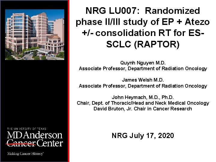 NRG LU 007: Randomized phase II/III study of EP + Atezo +/- consolidation RT