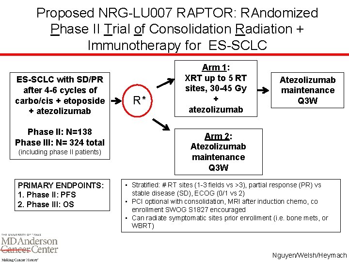 Proposed NRG-LU 007 RAPTOR: RAndomized Phase II Trial of Consolidation Radiation + Immunotherapy for