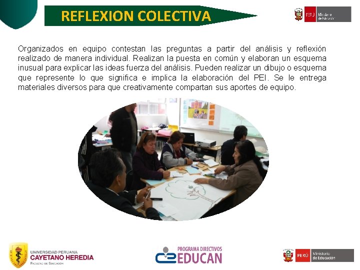 REFLEXION COLECTIVA Organizados en equipo contestan las preguntas a partir del análisis y reflexión