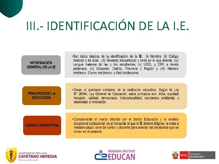 III. - IDENTIFICACIÓN DE LA I. E. 