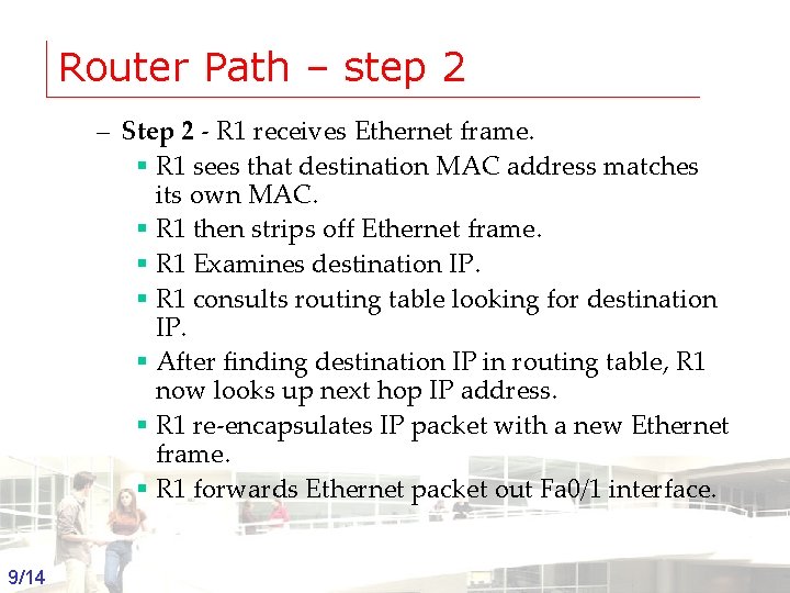 Router Path – step 2 – Step 2 - R 1 receives Ethernet frame.