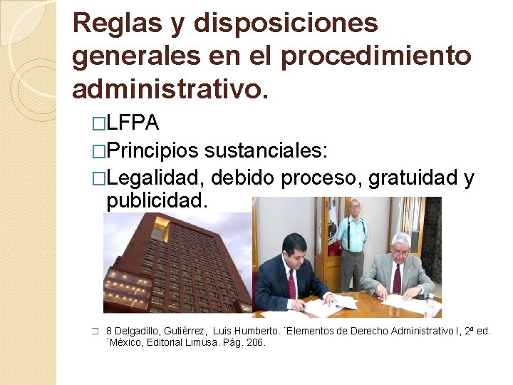 Reglas y disposiciones generales en el procedimiento administrativo. �LFPA �Principios sustanciales: �Legalidad, debido proceso,