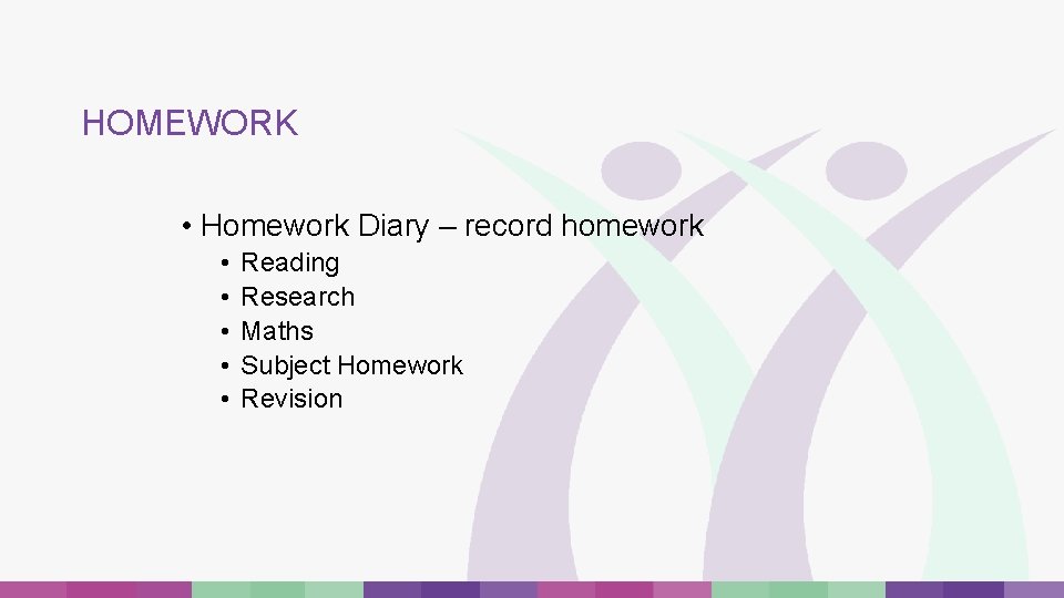 HOMEWORK • Homework Diary – record homework • • • Reading Research Maths Subject HOMEWORK • Homework Diary – record homework • • • Reading Research Maths Subject