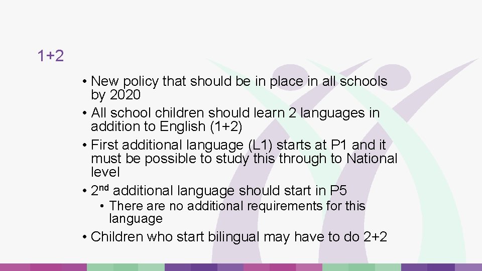 1+2 • New policy that should be in place in all schools by 2020 1+2 • New policy that should be in place in all schools by 2020