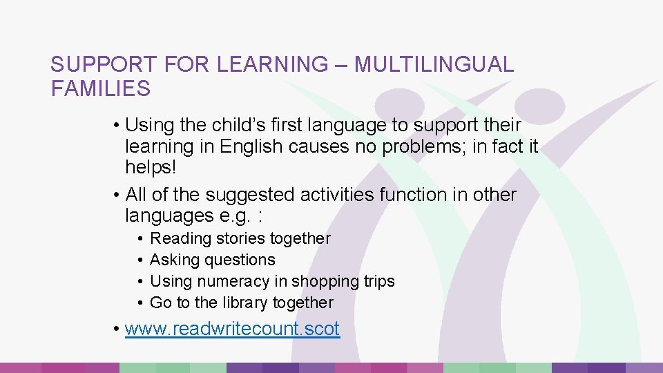 SUPPORT FOR LEARNING – MULTILINGUAL FAMILIES • Using the child’s first language to support SUPPORT FOR LEARNING – MULTILINGUAL FAMILIES • Using the child’s first language to support