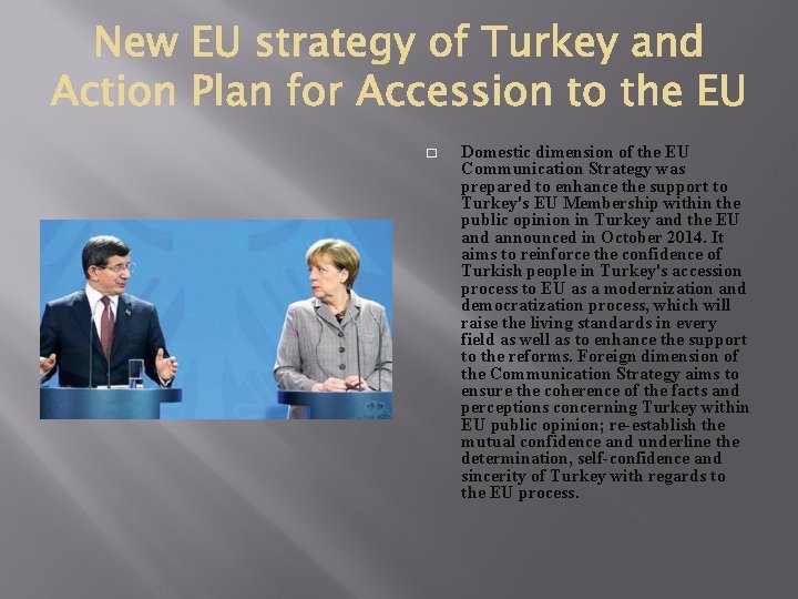 � Domestic dimension of the EU Communication Strategy was prepared to enhance the support � Domestic dimension of the EU Communication Strategy was prepared to enhance the support