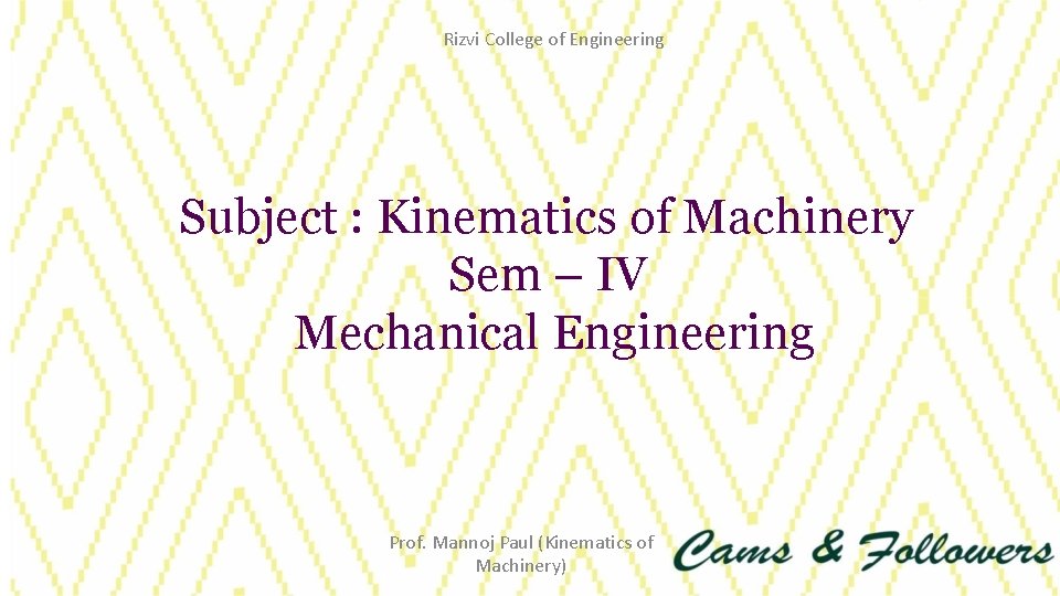 Rizvi College of Engineering Subject : Kinematics of Machinery Sem – IV Mechanical Engineering