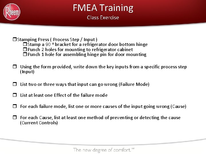 FMEA Training Class Exercise r. Stamping Press ( Process Step / Input ) r. FMEA Training Class Exercise r. Stamping Press ( Process Step / Input ) r.