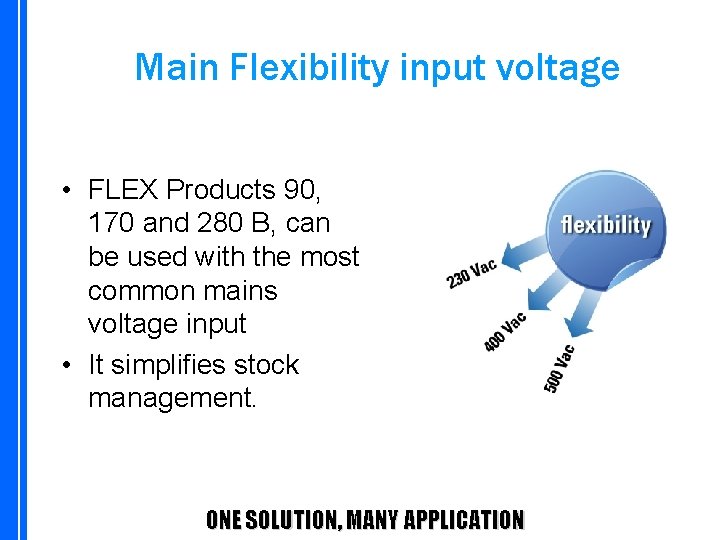 Main Flexibility input voltage • FLEX Products 90, 170 and 280 B, can be
