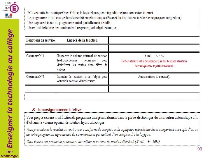 PNP technologie Enseigner la technologie au collège 30 