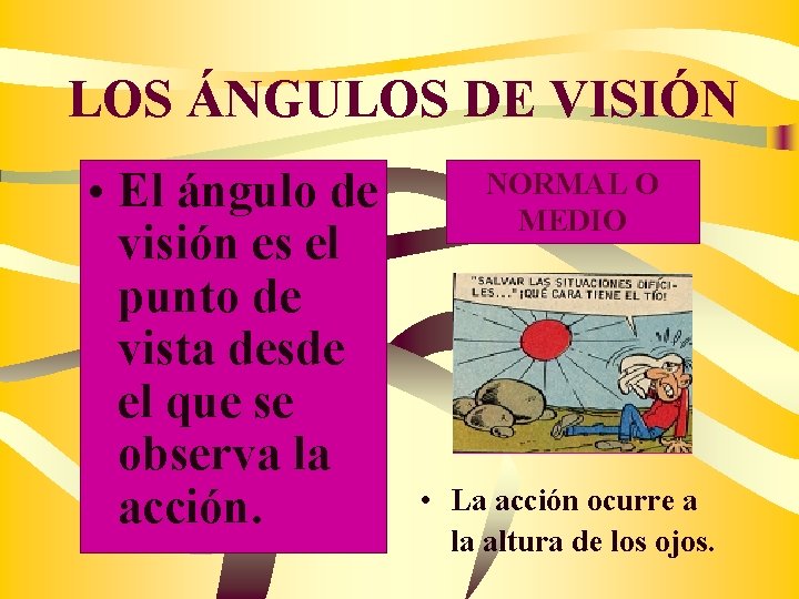 LOS ÁNGULOS DE VISIÓN • El ángulo de visión es el punto de vista