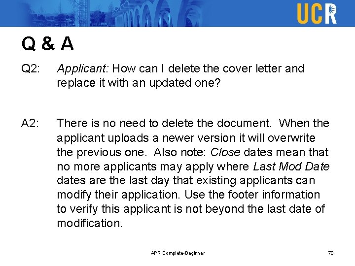 Q&A Q 2: Applicant: How can I delete the cover letter and replace it