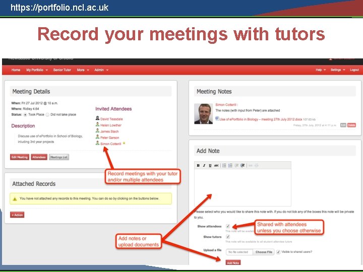 https: //portfolio. ncl. ac. uk Record your meetings with tutors 