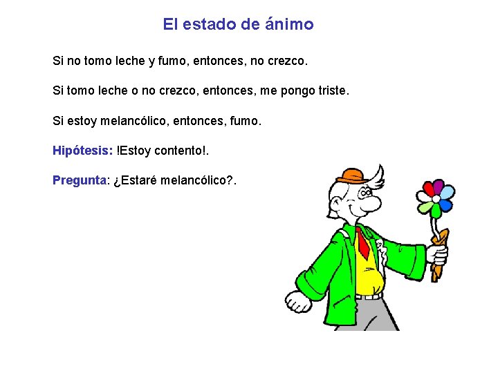 El estado de ánimo Si no tomo leche y fumo, entonces, no crezco. Si