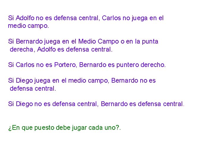 Si Adolfo no es defensa central, Carlos no juega en el medio campo. Si