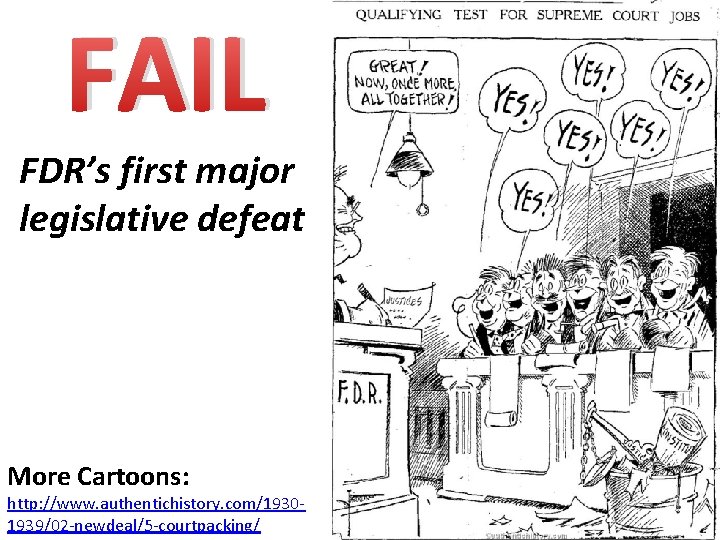 FAIL FDR’s first major legislative defeat More Cartoons: http: //www. authentichistory. com/19301939/02 -newdeal/5 -courtpacking/