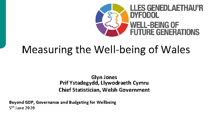 Measuring the Well-being of Wales Glyn Jones Prif Ystadegydd, Llywodraeth Cymru Chief Statistician, Welsh