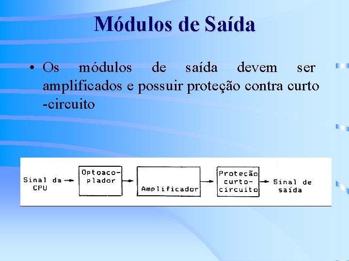 Módulos de Saída • Os módulos de saída devem ser amplificados e possuir proteção