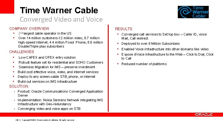 Time Warner Cable Converged Video and Voice COMPANY OVERVIEW • 2 nd largest cable