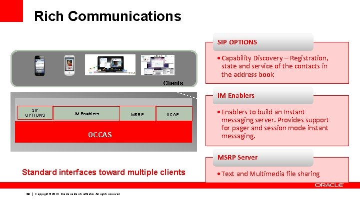 Rich Communications SIP OPTIONS • Capability Discovery – Registration, state and service of the
