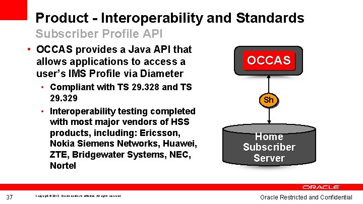 Product - Interoperability and Standards Subscriber Profile API • OCCAS provides a Java API