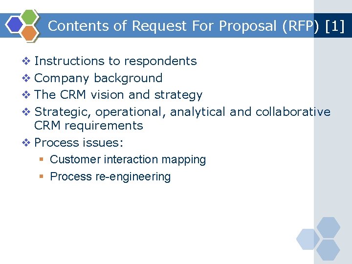 Contents of Request For Proposal (RFP) [1] v Instructions to respondents v Company background