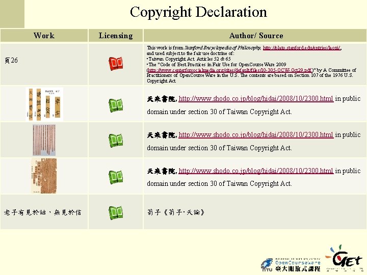 Copyright Declaration Work 頁26 Licensing Author/ Source This work is from Stanford Encyclopedia of