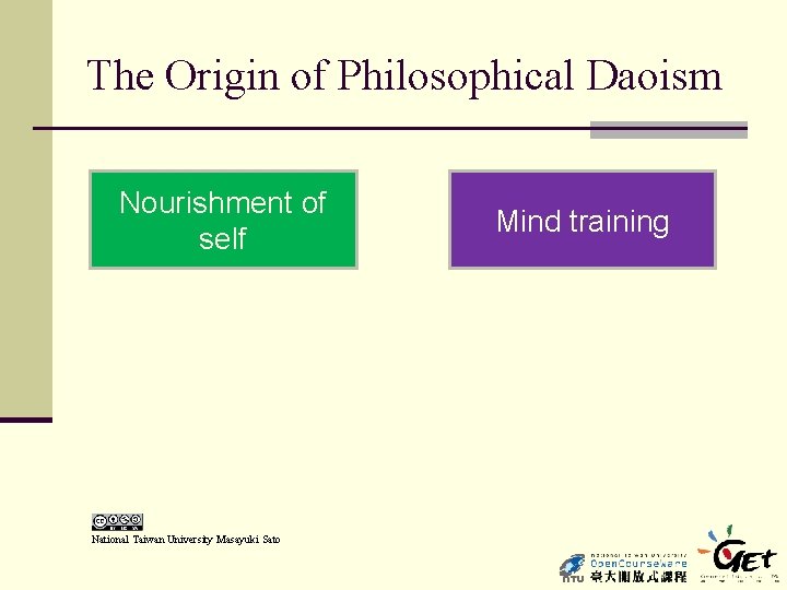The Origin of Philosophical Daoism Nourishment of self National Taiwan University Masayuki Sato Mind
