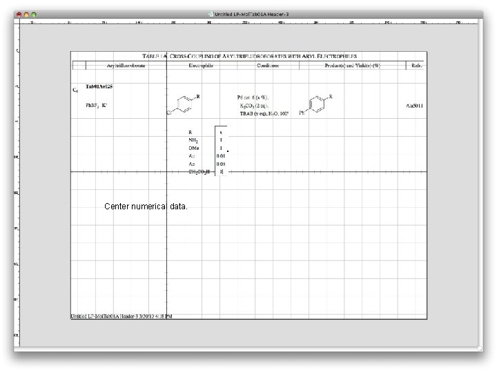 Center numerical data. 