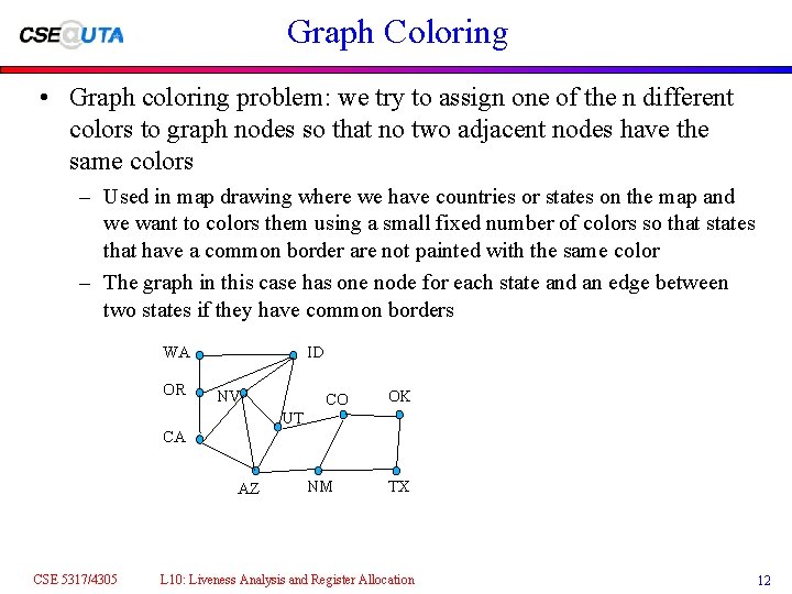 Graph Coloring • Graph coloring problem: we try to assign one of the n