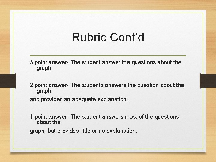 Rubric Cont’d 3 point answer- The student answer the questions about the graph 2
