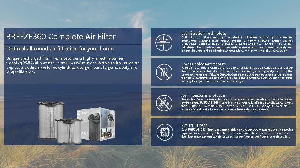 BREEZE 360 Complete Air Filter Optimal all round air filtration for your home. Unique BREEZE 360 Complete Air Filter Optimal all round air filtration for your home. Unique
