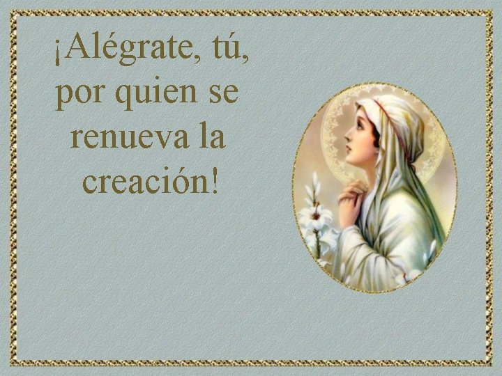 ¡Alégrate, tú, por quien se renueva la creación! 